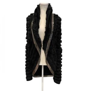 Royal Underground Women’s Rabbit Fur knit chain trim Jacket - Black! Size L